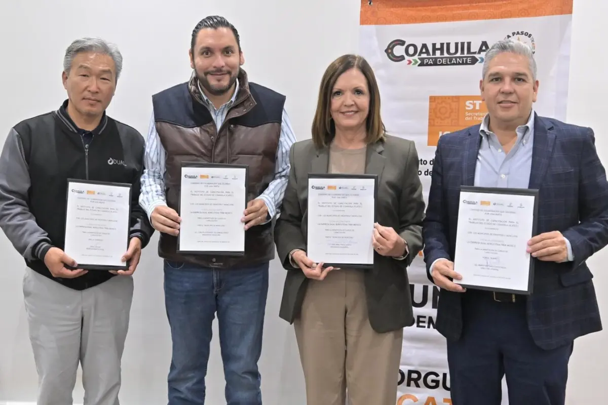 La firma de un convenio entre el Alcalde, DUAL e Icatec fortalece la capacitación laboral en Monclova, gracias al apoyo estatal. Foto: Gobierno de Monclova